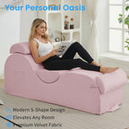 ijuicy 25 Inch Home Stretch Yoga Chair, Velvet Fitness Yoga Chaise Lounge Chair Indoor, Yoga Training Reliner with Adjustable Footrest & Headrest, Pink