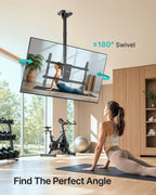 PEGZONE Ceiling TV Mount for 43-86 Inch TVs, 19.1"-36.4" Height Adjustable | Holds 155lbs, Full Motion TV Ceiling Mount for Flat & Sloped Ceilings, Hanging TV Bracket with Swivel, Tilt, Max VESA 600x400