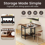 GOFLAME Folding Dining Table, Rolling Kitchen Table with Wine Rack and Storage Shelf, Space Saving Extendable Table with Metal Frame and Lockable Wheels for Living Room, Apartment, Small Space