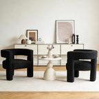 Sherpa Barrel Accent Chairs Set of 2, Modern Boucle Dining Room Chairs, Comfy Upholstered Side Chair with Arm, Cozy Sitting Chair for Bedroom/Kitchen/Living Room/Office, Black