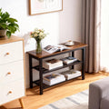 3-Tier Shoe Rack Bench, Rustic Brown Industrial Entryway Storage Organizer with Wood Seat and Multiple Shelves