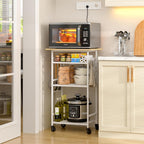ThreeHio Rolling Kitchen Microwave Cart, 4 Tier Microwave Table Stand with Storage, Kitchen Storage Rack on Wheels, Coffee Station Cart Rack Shelf Organizer for Living Room Office, Balcony