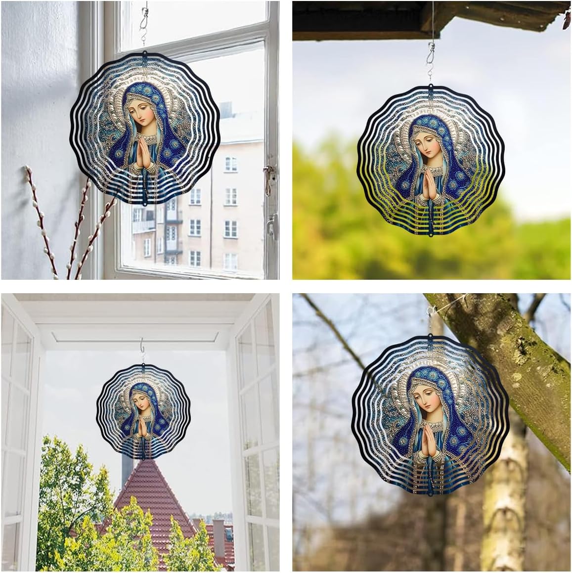 Virgin Mary Prayer Wind Spinner, Metal Wind Spinners Outdoor Indoor, Religious Virgin Mary Hanging Garden Decor for Outside, Stainless Wind Spinners for Yard and Garden 10 inch 3D (25.76X25 CM)