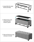 SONGMICS Storage Ottoman Bench, Foot Rest with Legs, Load up to 661.4 lb | End of Bed Bench, Storage Chest, 43.3 x 15.8 x 15.8 Inches, Dove Gray and Ink Black, MELISA Collection ULSF088G02