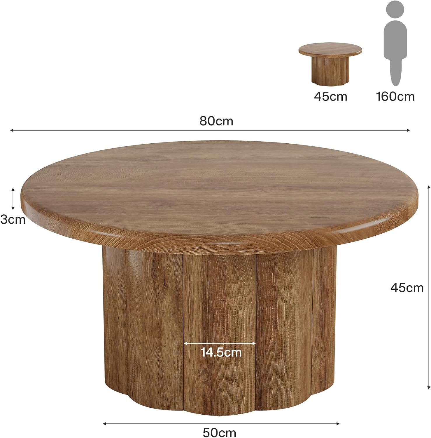 Tribesigns 31.5" Round Coffee Table for Living Room, Farmhouse Circle Center Cocktail Table with Fluted Drum Base, Wooden Living Room Furniture for Apartment, Small Space, Brown