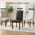 Upholstered Dining Chair Set of 6, Farmhouse Fabric Kitchen Chair | Modern, Padded Seat, Solid Wood Legs, High Back, Nailhead Trim, Living Room, Restaurant, Hotel, Beige