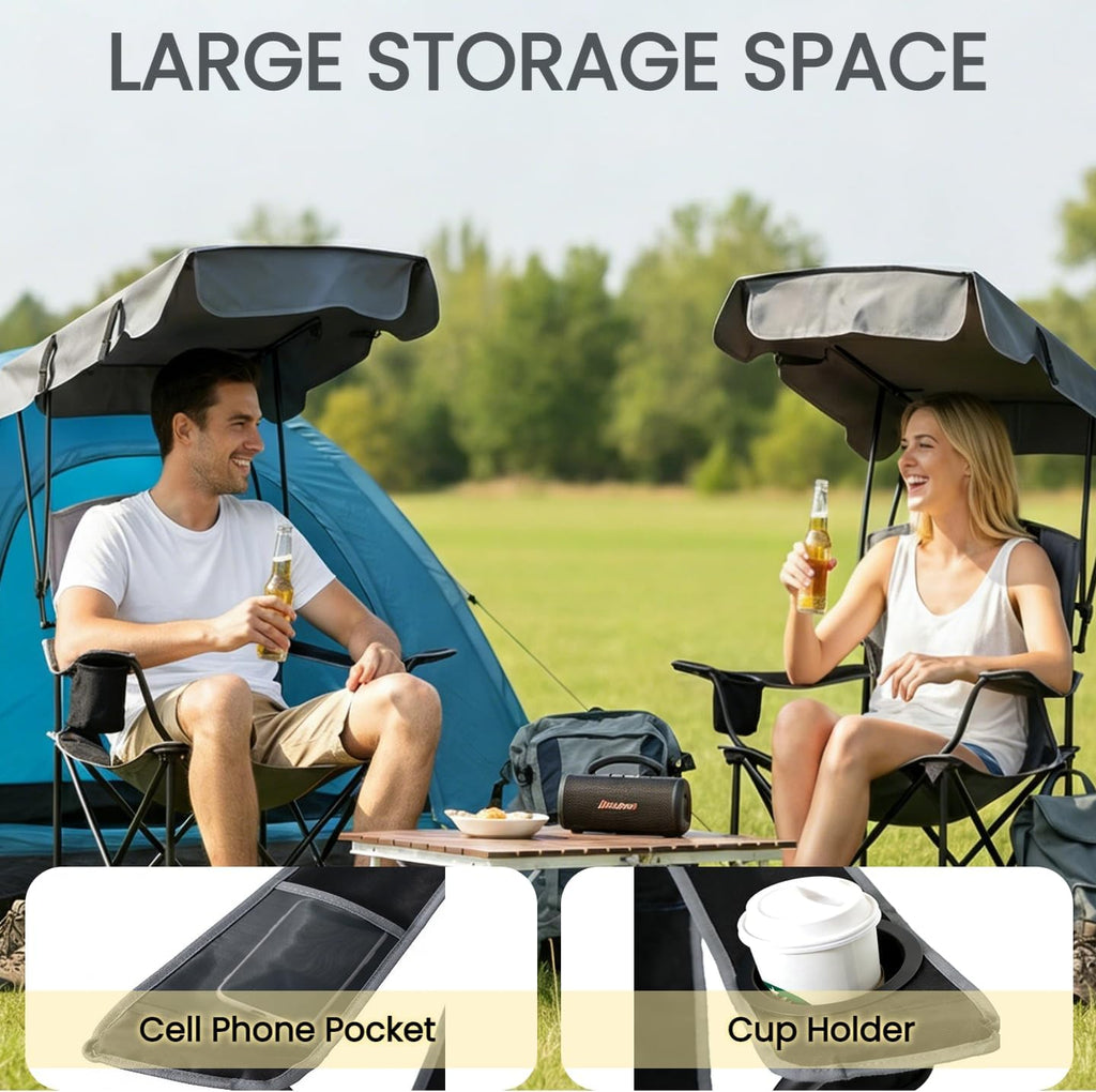 FAIR WIND 2 Pack Portable Canopy Camping Chair 380 LBS Capacity Heavy Duty Oversized Folding Lawn Chair with Sunshade for Beach, Fishing, Sports & Outdoors