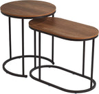 Studio 55D Santa Maria Modern Industrial Set of 2 Small Walnut Round Circle Oval Nesting Wood Black Metal Frame Accent Coffee Couch Side End Tables Living Room Decor Furniture Bedroom Home Office