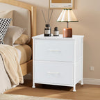 Nightstand Small 2 Drawer Dresser End Table Bedside Furniture | Wooden Top Fabric Bins for Bedroom, Closet, Entryway, Dorm, 11.8" D x 18" W x 20", White