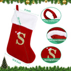 20 Inches Monogram Christmas Stockings with Letters, Large Super Soft Christmas Stockings Red Velvet with White Super Soft Plush Cuff for Christmas Xmas Tree Holiday Fireplace (S)