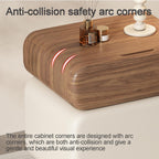 Stylish Rotatable Solid Wood Bedside Table Double Drawers Storage Cabinet with Rounded Corners Ball Feet for Living Room (Brown Khaki,40 cm)