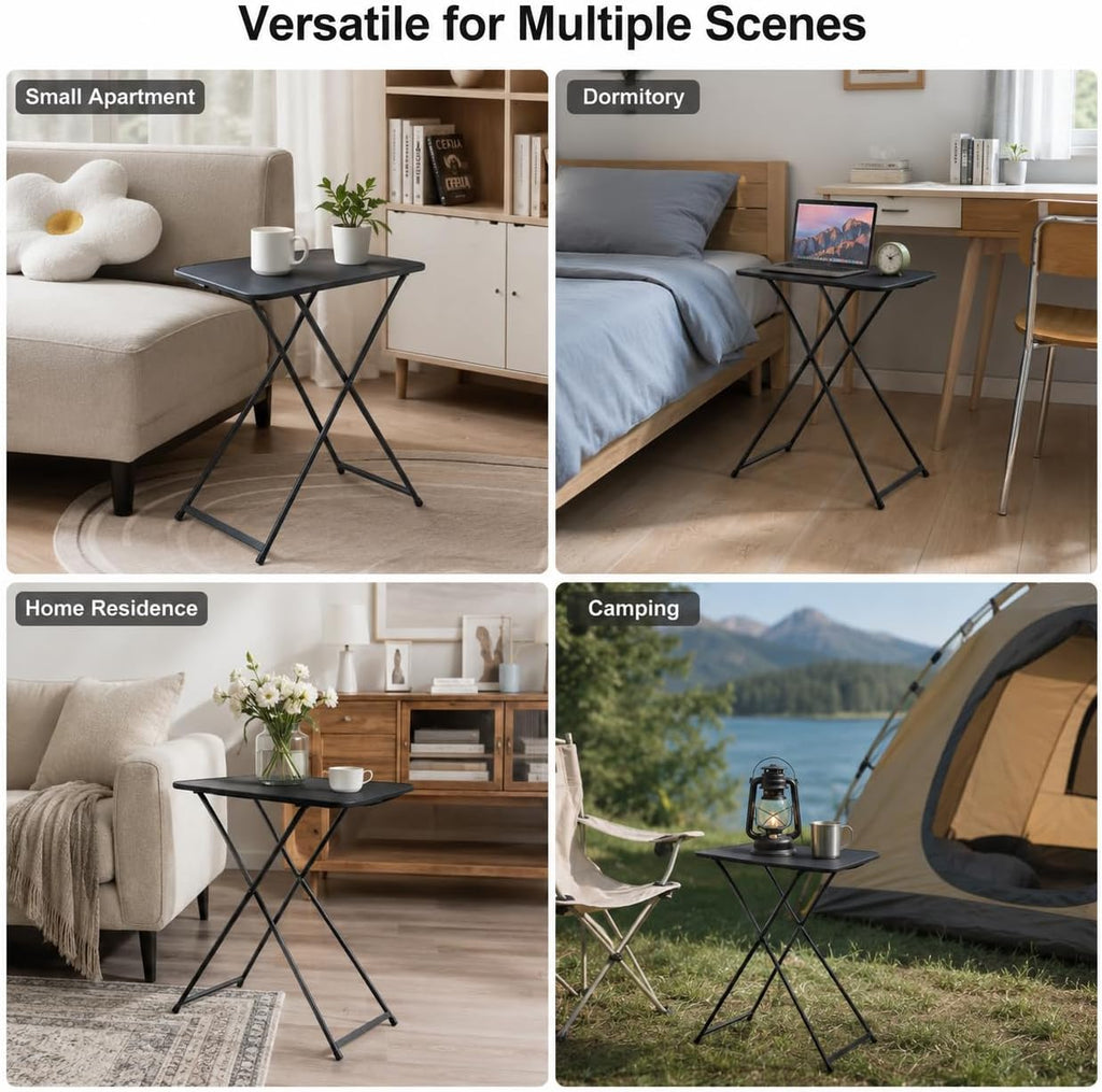 26 Inch Adjustable Height Personal Folding Table - Lightweight Portable Desk for Small Spaces, Dorm Room, TV Tray, Craft Table & Camping - Easy Fold Flat Storage, No Assembly Required, Black