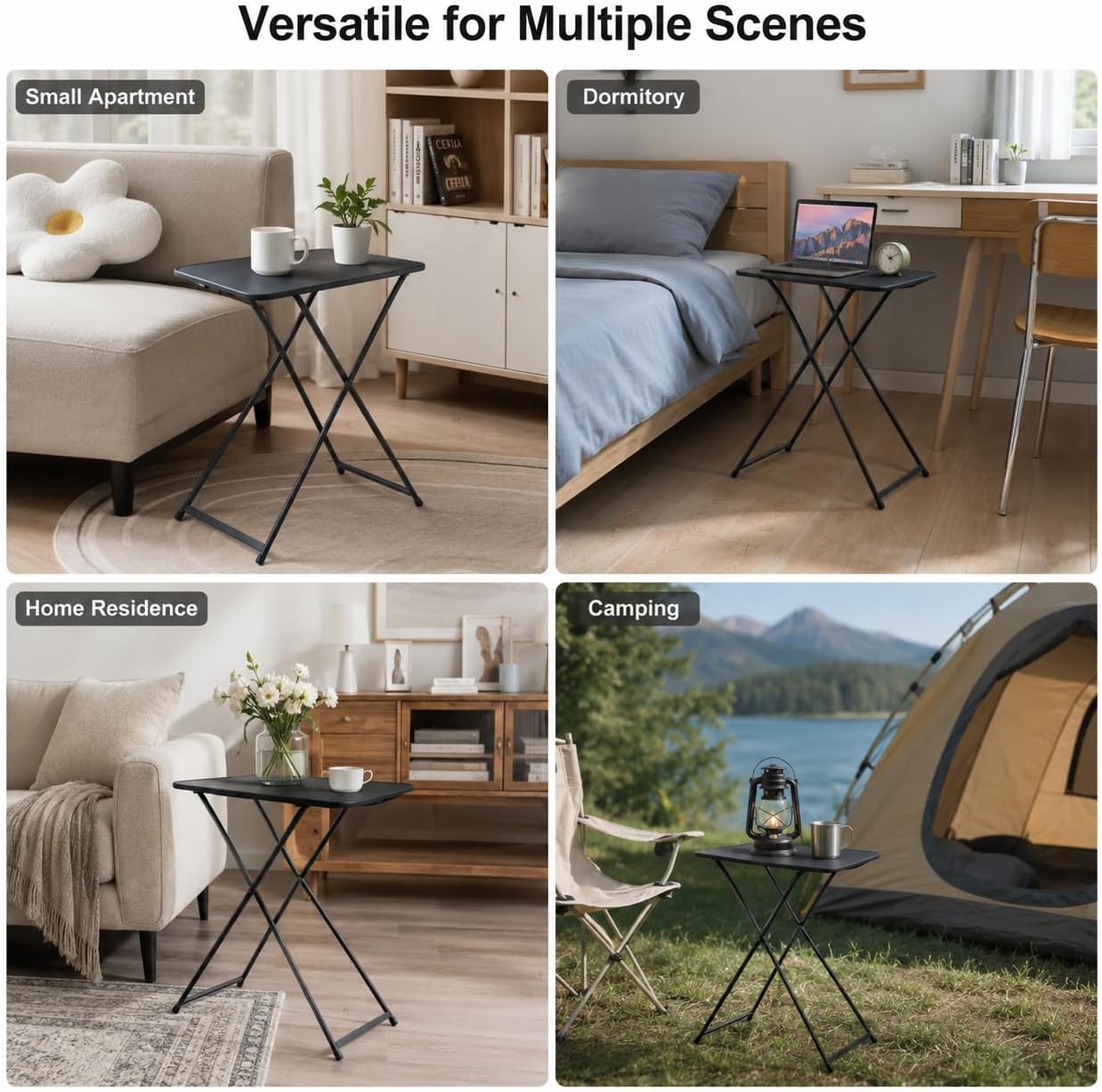 26 Inch Adjustable Height Personal Folding Table - Lightweight Portable Desk for Small Spaces, Dorm Room, TV Tray, Craft Table & Camping - Easy Fold Flat Storage, No Assembly Required, Black