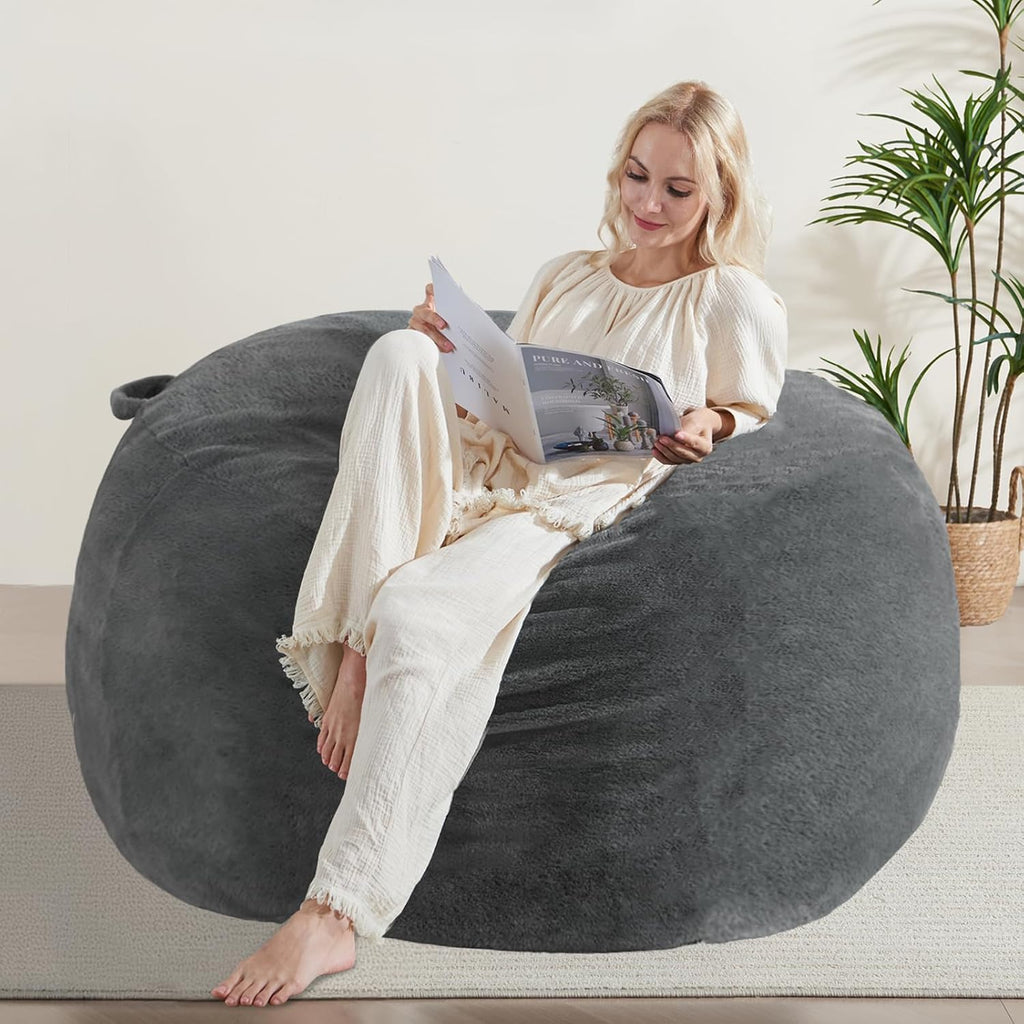 WSOFRLAC 3FT Bean Bag Chair, Comfy Bean Bag Chairs for Adults, Luxury Velvet Memory Foam Stuffed Beans Bags with Removable Cover, Adult Beanbag Chair with Filler for Living Room, Bedroom, Dark Grey