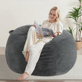 WSOFRLAC 3FT Bean Bag Chair, Comfy Bean Bag Chairs for Adults, Luxury Velvet Memory Foam Stuffed Beans Bags with Removable Cover, Adult Beanbag Chair with Filler for Living Room, Bedroom, Dark Grey