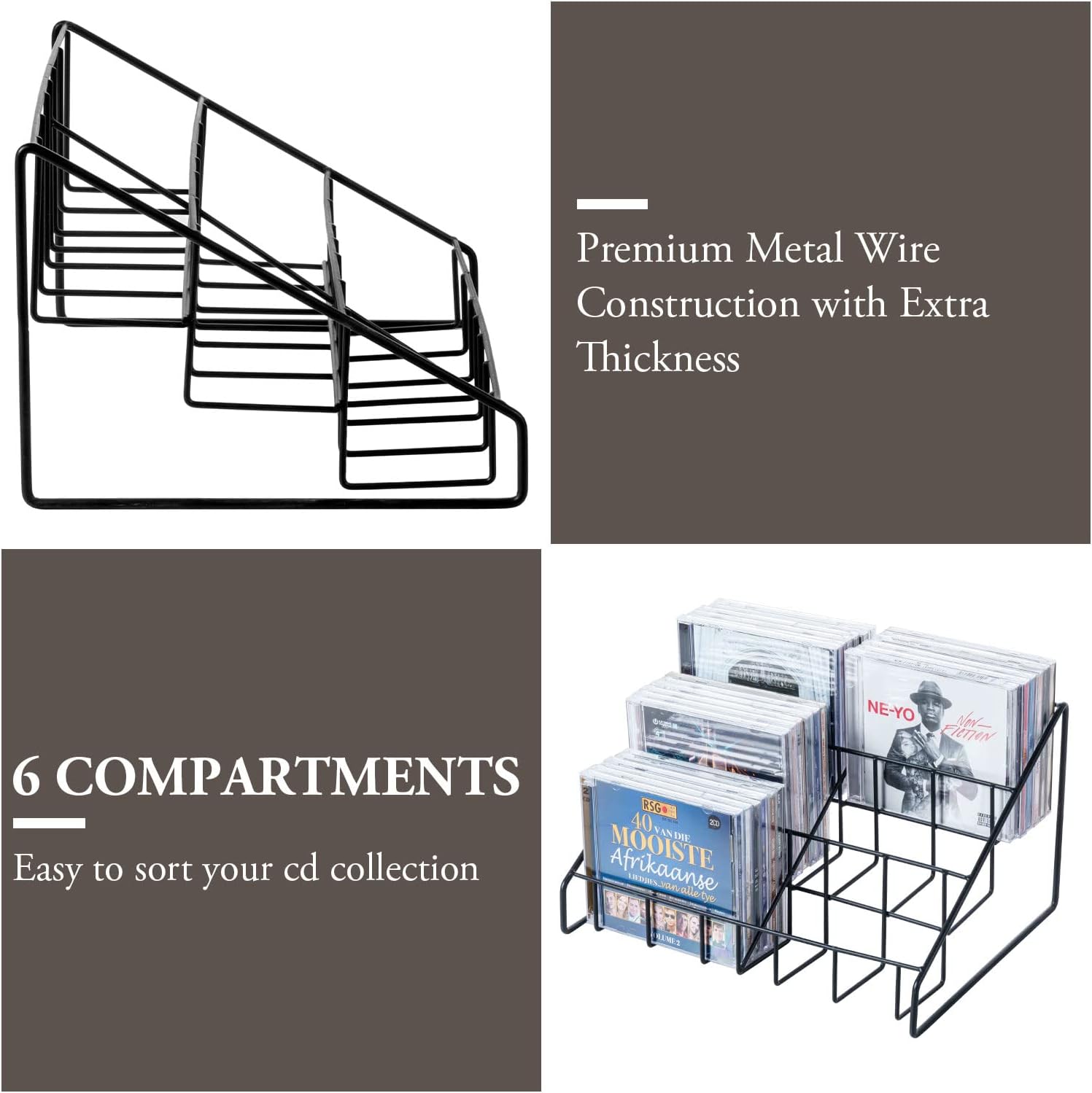 MyGift 2pc CD Storage Rack, 3 Tier Media Holder, Black Metal Organizer | Three-tier design keeps music and movie collections organized while saving desktop and shelf space with a compact footprint