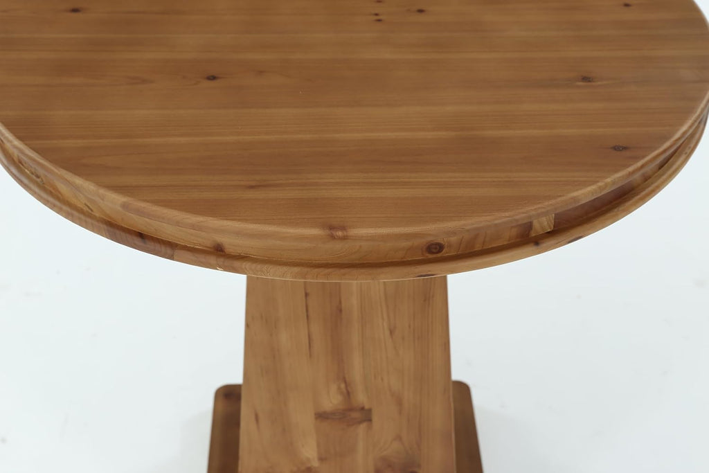 LITTLE TREE Solid Wood Round Dining Table, 31.5" Small Kitchen Table for 2, Modern Farmhouse Dinner Table for Dining Room, Kitchen, Living Room, Artistic Geometric Base, Table Only (Rustic Brown)