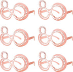 80th Birthday Glasses - 6 Pairs Rose Gold 80 Years Old Glasses with Rhinestones Frame, Funny Plastic Costume Photo Booth Props for 80th Anniversary Party Decorations
