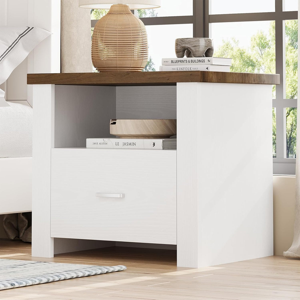 4ever2buy 23” Nightstand with Storage, Large Bedside Table End Table with Drawer, Wide Night Stand End Table for Bedroom Living Room, White