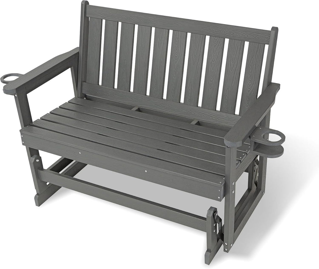 Poly Lumber Patio Glider, HIPS Material Weather-Resistant Swing Bench for Outdoor Porch Garden, Gray