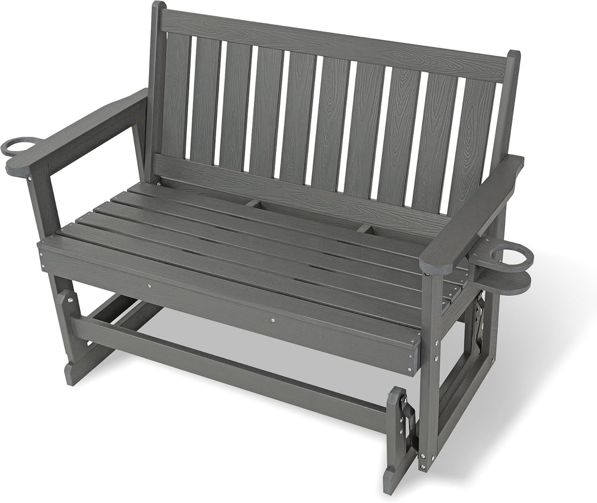 Poly Lumber Patio Glider, HIPS Material Weather-Resistant Swing Bench for Outdoor Porch Garden, Gray