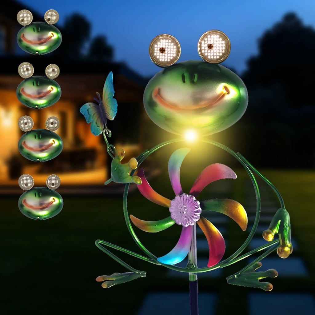 Frog Garden Decor Wind Spinners Outdoor, Garden Solar Lights Decorative Wind Sculpture Spinner Windmills for Patio Pathway Lawn Ornaments, Christmas Outdoor Frog Decor Gifts for Women Mom.