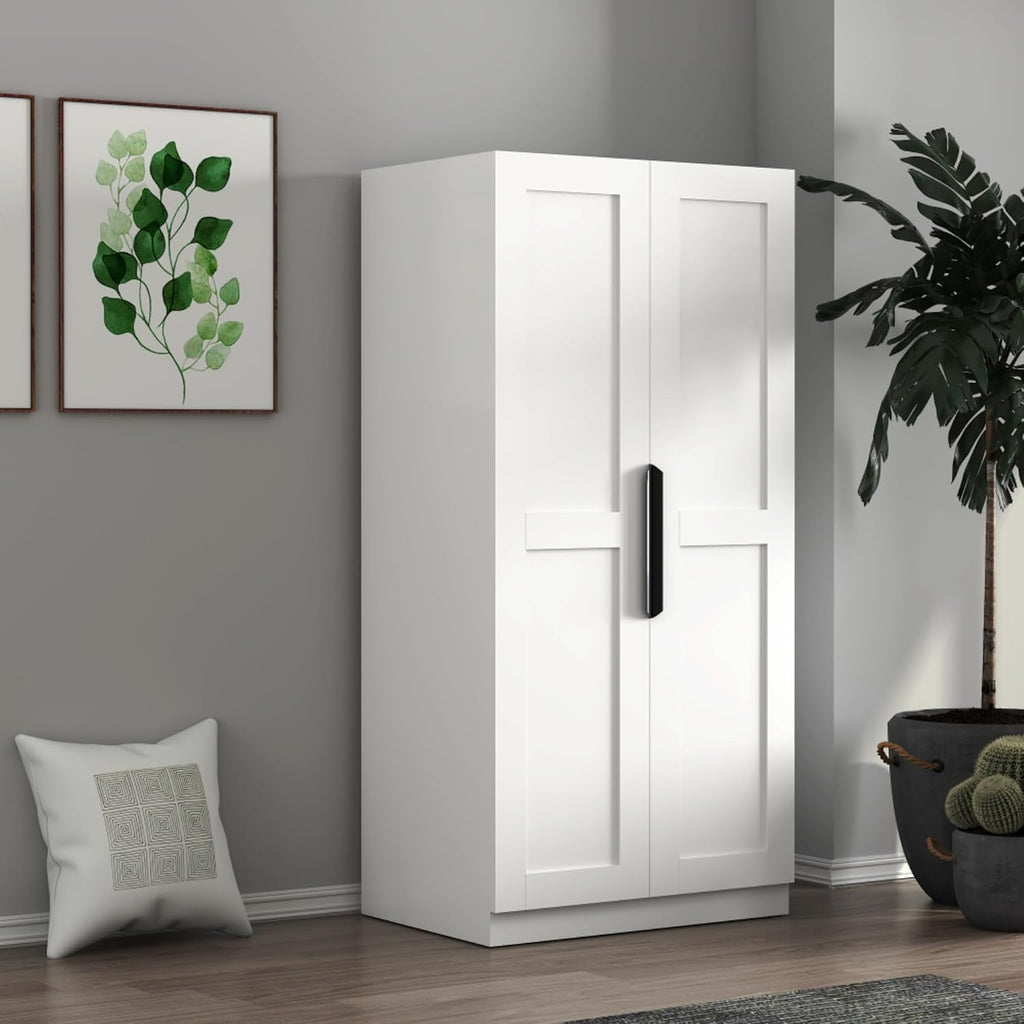 Standalone Pantry Cabinet Buffet Sideboard Cupboard with Double Doors, Multi-Level Shelving, Tall Organizer Storage for Kitchen Dining Living Hallway Bathroom, Modern Retro Furniture (White)