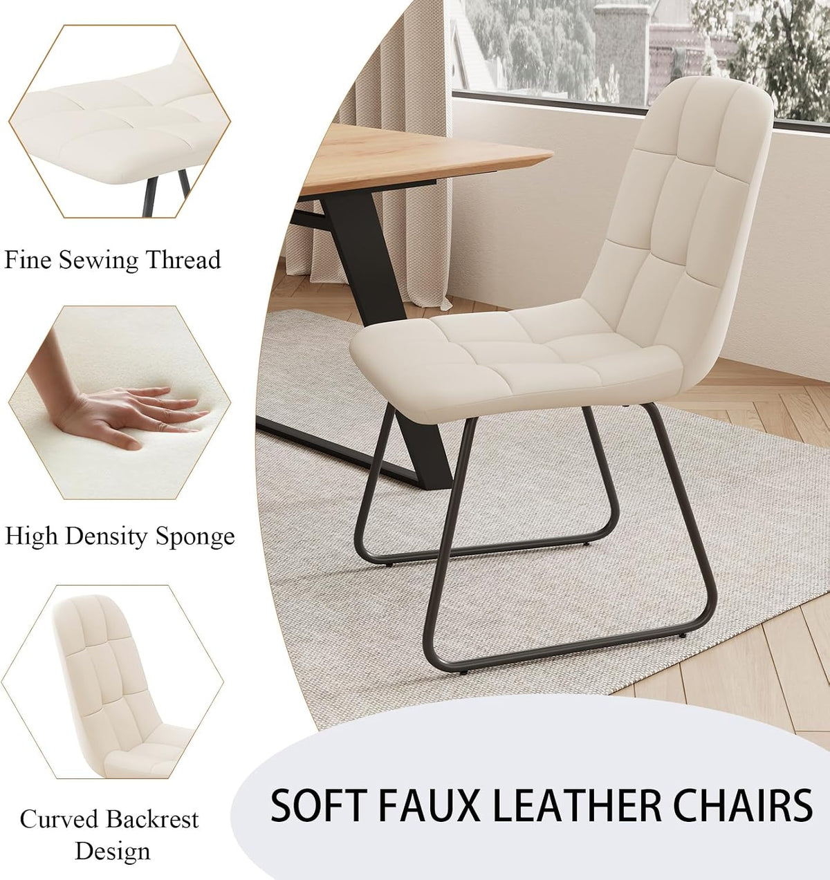 ZckyCine 51‑67 Inch Expandable Dining Set with 6 PU Leather Chairs, Wooden Furniture for Small‑Size Homes