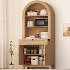 Arched Pantry Cabinet, 71" Kitchen Pantry Cabinet with Smooth Gliding Drawers and Adjustable Shelf, Wood Storage Cabinets Anti-Tipping, Modern Farmhouse for Living Room, Dining Room (Natural)
