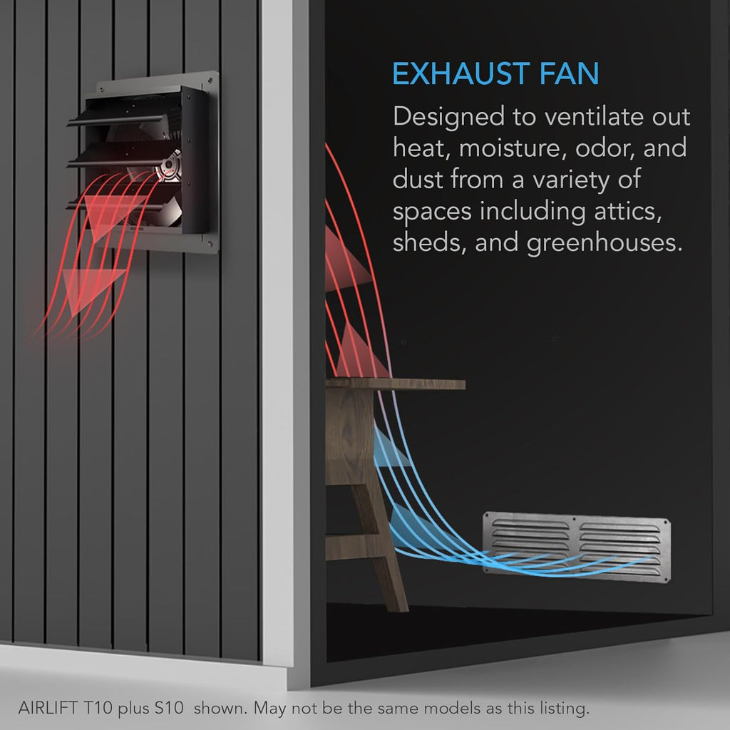 AC Infinity AIRLIFT T12, Shutter Exhaust Fan 12" with WiFi Temperature Humidity Controller, EC-Motor Wall Mount Ventilation and Cooling for Sheds, Attics, Workshops, and Greenhouses