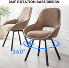 Dining Chair Set of 2, Upholstered 360° Swivel Chairs, Brown | Modern Dining Chairs With Thickened Cushion, Ergonomic Design & Adjustable Foot Pads, for Living Room, Bedroom and Restaurant