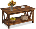 WLIVE 39.4" Farmhouse Coffee Table, Wood Center Table Storage Dark Brown