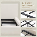 XIAO WEI King Cloud Bed Frame, Upholstered Platform Bed Frame with Headboard, 5.9" Thick Fully Padded Frame, White Ribbed Chenille Fabric, Noise-Free, No Box Spring Required, Easy Assembly