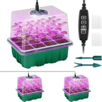 Seed Starter Tray with Plant Light, 2 Pack Grow Lights for Seed Starting Kit with Humidity Domes, Timing Controller Adjustable Brightness for Greenhouse Propagator Station Planting Growing