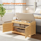 HOOBRO Shoe Bench, Shoe Storage Bench with Cushion, Bamboo Entryway Bench with Hidden Compartment, Storage Bench with Lift Top and 2 Door, for Living Room, Bedroom, Hallway, Beige and Natural YE60HX01