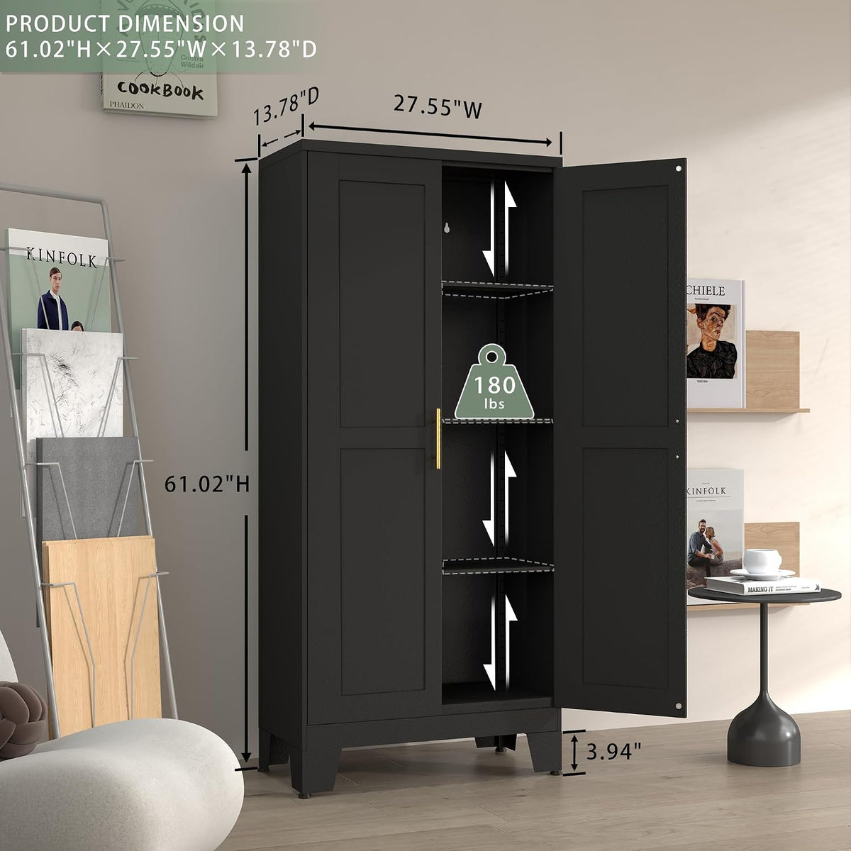 winiowa Pantry Cabinet with Doors and Adjustable Shelves, Metal Kitchen Storage cabinets with Gold Handles,61" Storage for Pantries,Dinning Room,Laundry Room,Living Room,Bathroom