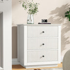 24" Wide Nightstand with Charging Station, Modern Fluted Bedroom Nightstand with Drawers, Wood Night Stand with Storage and Outlet, Large Bedside Table for Bedroom, White