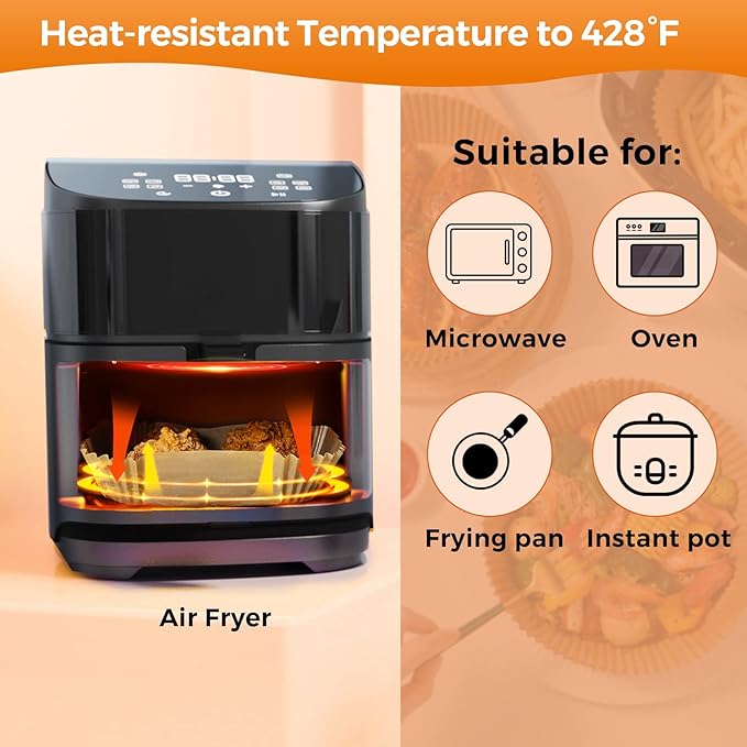 Air Fryer Paper Liner Disposable - 100PCS 6.5 Inch Square Liners for Air Fryer, Grease and Water Proof Non Stick Basket Parchment Paper
