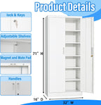 BESFUR Metal Storage Cabinets with Locking Doors and Adjustable Shelves, 71" H Steel Storage Cabinet for Garage, Office, Classroom - White