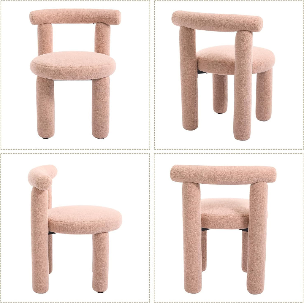Boucle Dining Chairs Set of 2, Mid Morden Century Chairs with Curved Back Round Upholstered Round Dining Chairs, Armless,for Bedroom Kitchen and Dining Living Reading Room Reception, Pink