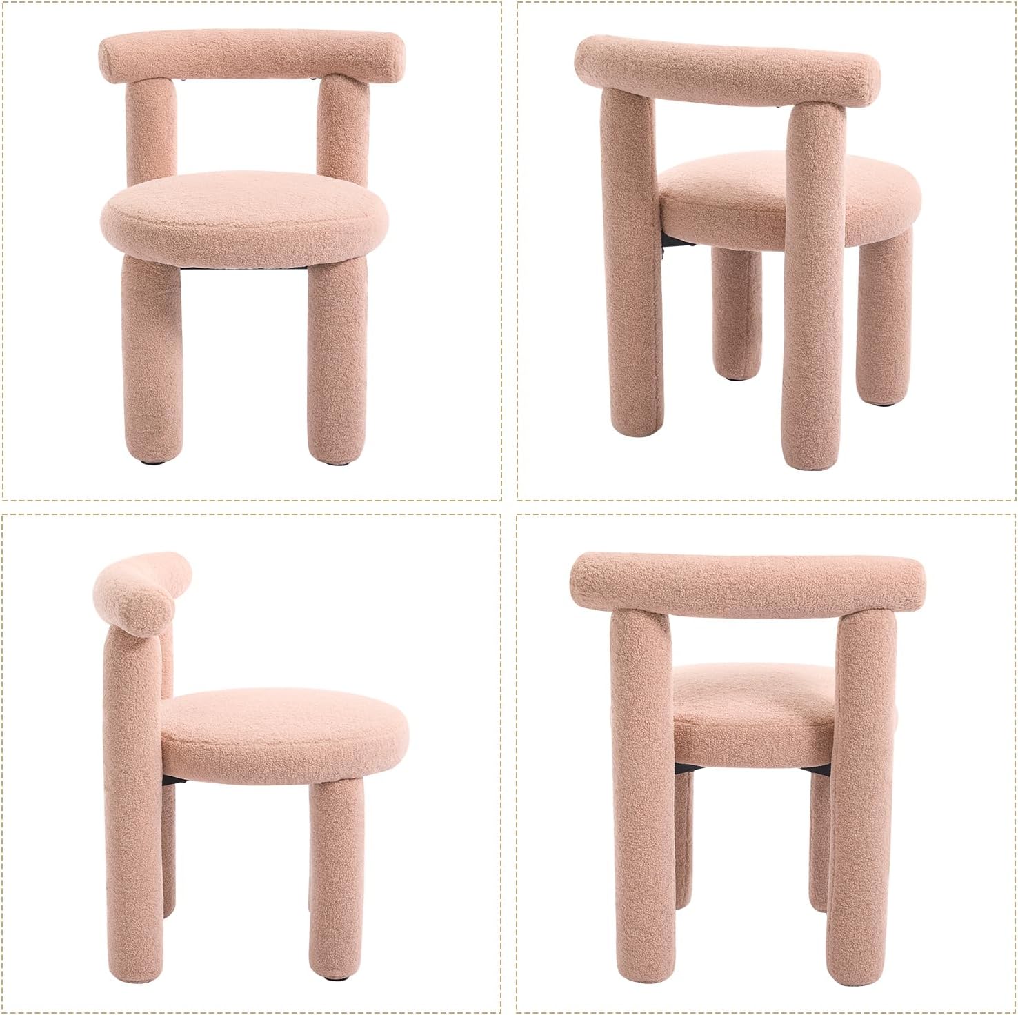 Boucle Dining Chairs Set of 2, Mid Morden Century Chairs with Curved Back Round Upholstered Round Dining Chairs, Armless,for Bedroom Kitchen and Dining Living Reading Room Reception, Pink