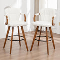 26" Swivel Counter Height Bar Stools with Back White Faux Leather Kitchen Island Bar Chairs with Arms,Spliced Pleated Wingback Barstools for Bar/Kitchen/Dining Room,Set of 2