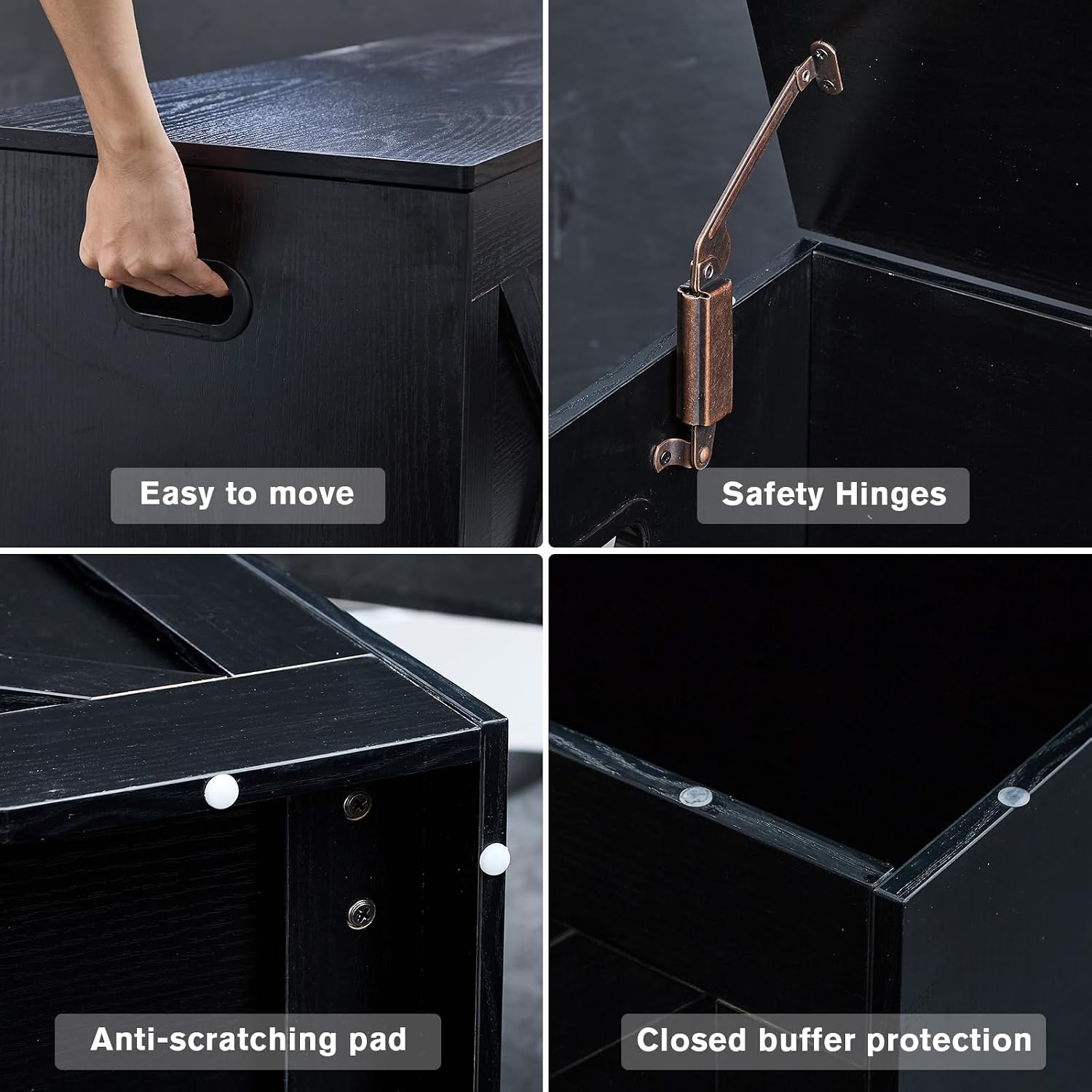 47.2” Storage Bench,Extra Large Wooden Storage Chest with 2 Safety Hinges,entryway Bench,Blanket Storage,Shoe Storage Bench for Entryway,Bedroom,Living Room,Easy Assembly-Black