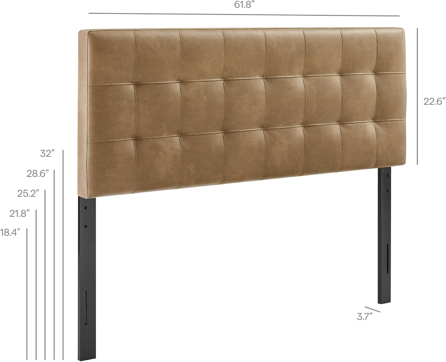 Modway Lily Faux Leather Queen Size Headboard with Biscuit Tufting in Toast - Vegan Leather Upholstery with Padded Design and 5 Height-Adjustable Mounts