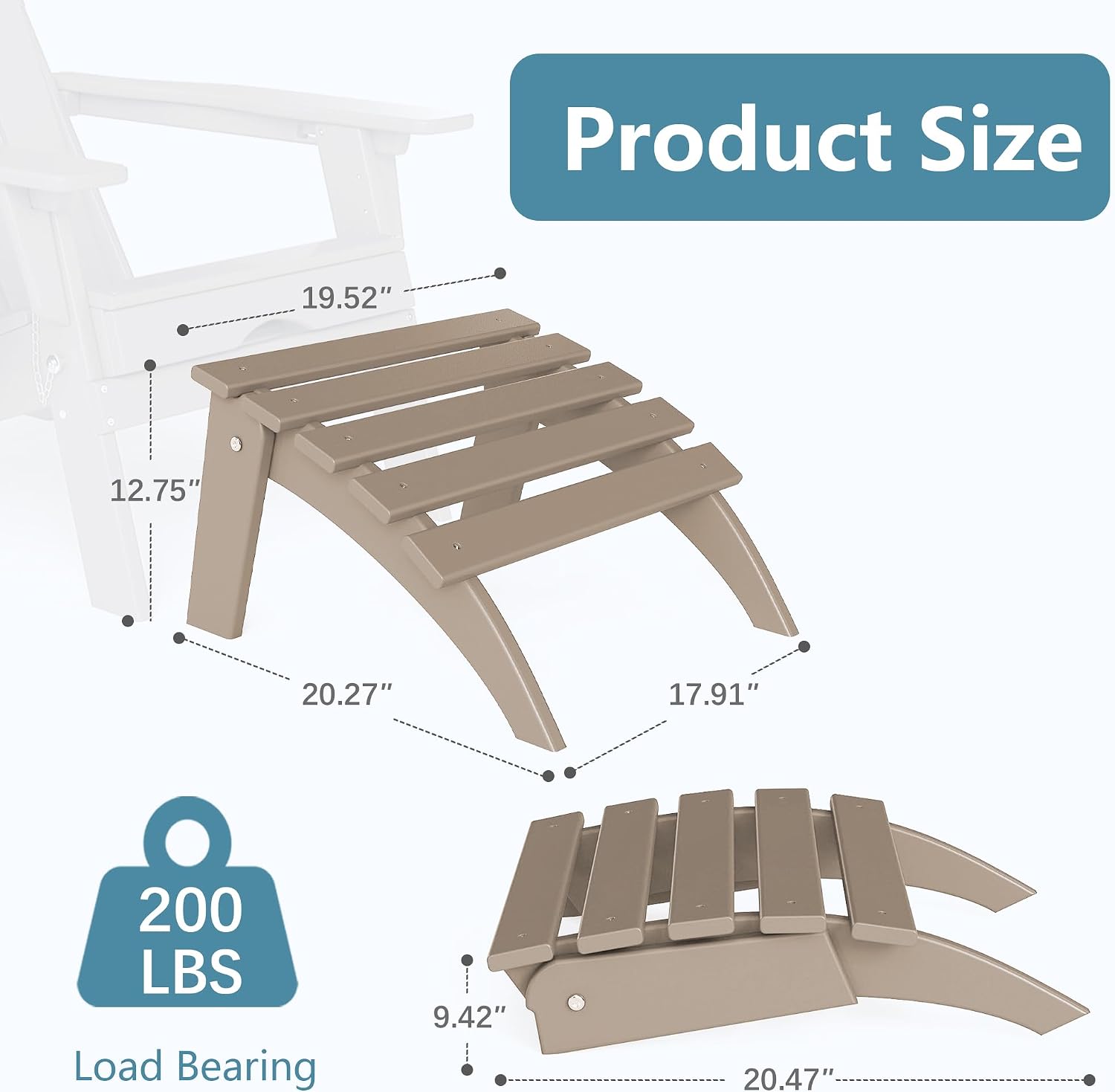NAVINE Adirondack Ottoman Set of 4, Folding Adirondack Ottoman for Adirondack Chair, HDPE All Weather Outdoor Footstool for Patio, Backyard, Porch, Garden, Brown