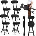 4 Pack Folding Bar Stool Cushioned Padded Folding Stool, 19 Inch Height Bar Stools with Backrest, Faux Leather Seat, Black Foldable Chair Support 220 LBS for Kitchen Room Hiking Camping Fish