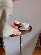 Premium Industrial Mid-Century Modern Small Metal Pedestal Side Table, Vintage Martini Cocktail End Table, Mini Drink Table, Accent Table, for Livingroom, Bedroom, Bathroom, Balcony & Small Spaces