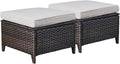 Rilyson Luxury Outdoor Wicker Patio Ottomans Set of 2, 250 lbs Capacity Rattan Large Ottomans for Patio Footrest Set 22.8in*22.8in*14in with 3.5in Thick Cushion (Brown/Beige)