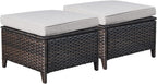 Rilyson Luxury Outdoor Wicker Patio Ottomans Set of 2, 250 lbs Capacity Rattan Large Ottomans for Patio Footrest Set 22.8in*22.8in*14in with 3.5in Thick Cushion (Brown/Beige)