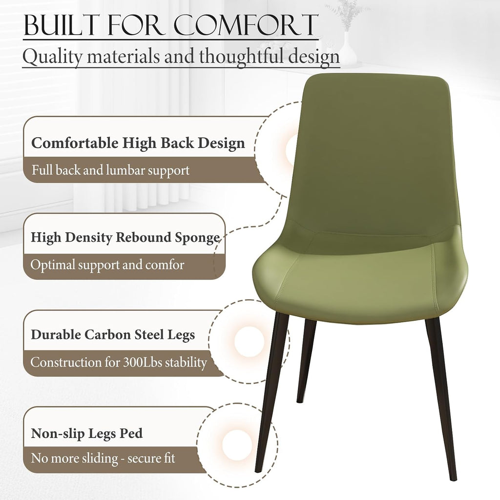 Modern Dining Chairs Set of 4, PU Leather Upholstered Dinner Chairs with Sturdy Metal Legs and Comfort Backrest, Armless Accent Side Chairs for Home Kitchen, Living Room (Green)